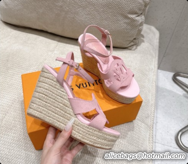 Duplicate Louis Vuitton LV Isola Wedge Espadrille Sandals in Pink Suede 6072890 2026