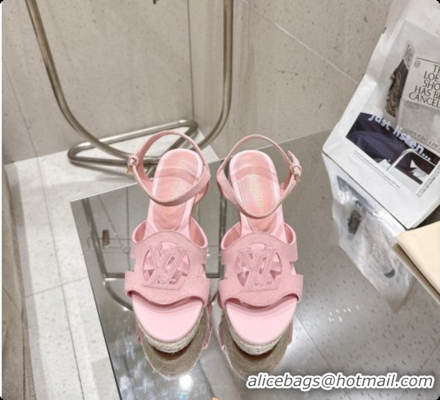 Duplicate Louis Vuitton LV Isola Wedge Espadrille Sandals in Pink Suede 6072890 2026