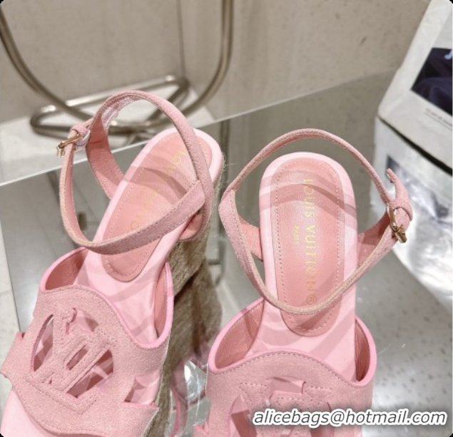 Duplicate Louis Vuitton LV Isola Wedge Espadrille Sandals in Pink Suede 6072890 2026
