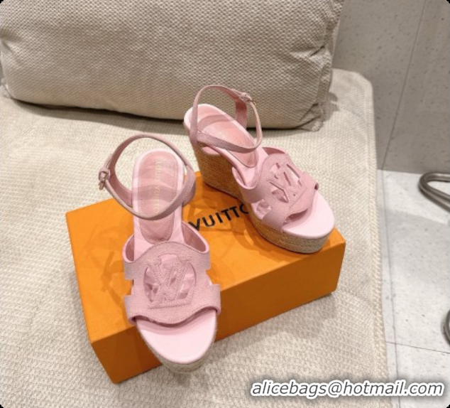 Duplicate Louis Vuitton LV Isola Wedge Espadrille Sandals in Pink Suede 6072890 2026