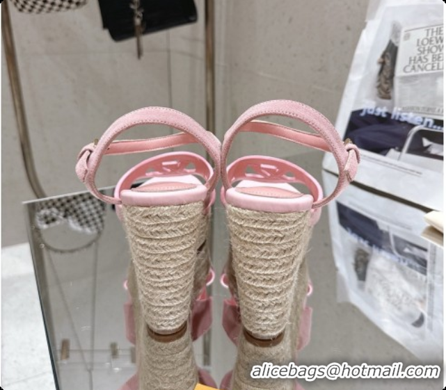 Duplicate Louis Vuitton LV Isola Wedge Espadrille Sandals in Pink Suede 6072890 2026