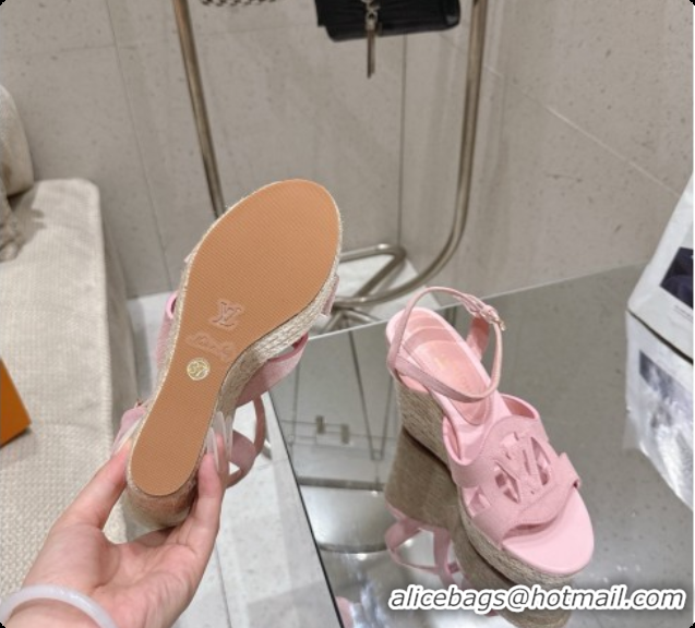 Duplicate Louis Vuitton LV Isola Wedge Espadrille Sandals in Pink Suede 6072890 2026