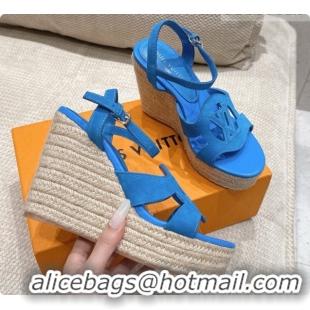 Buy Luxury Louis Vuitton LV Isola Wedge Espadrille Sandals in Blue Suede 6072895 2026