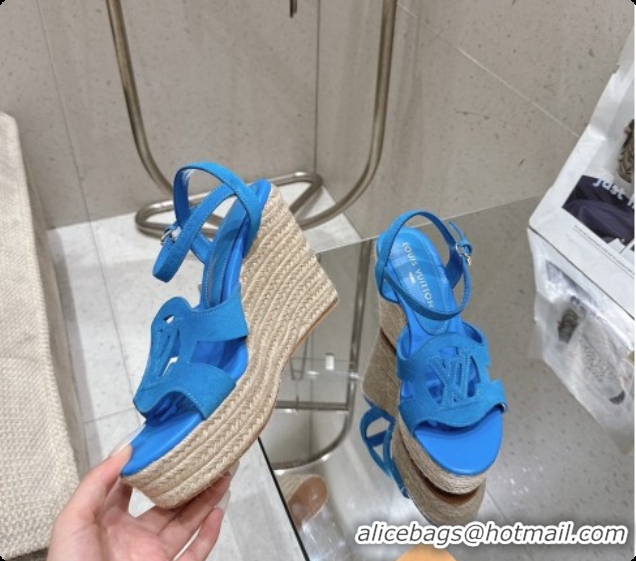 Buy Luxury Louis Vuitton LV Isola Wedge Espadrille Sandals in Blue Suede 6072895 2026