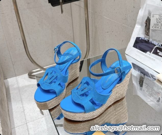 Buy Luxury Louis Vuitton LV Isola Wedge Espadrille Sandals in Blue Suede 6072895 2026