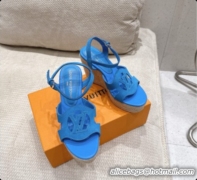 Buy Luxury Louis Vuitton LV Isola Wedge Espadrille Sandals in Blue Suede 6072895 2026