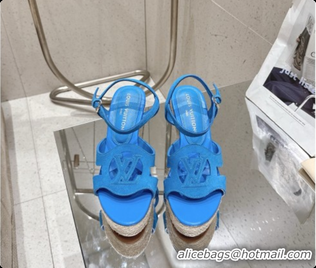 Buy Luxury Louis Vuitton LV Isola Wedge Espadrille Sandals in Blue Suede 6072895 2026
