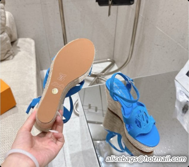 Buy Luxury Louis Vuitton LV Isola Wedge Espadrille Sandals in Blue Suede 6072895 2026