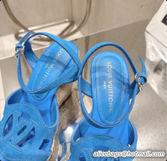 Buy Luxury Louis Vuitton LV Isola Wedge Espadrille Sandals in Blue Suede 6072895 2026