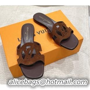 Top Grade Louis Vuitton LV Isola Flat Mule in Dark Brown Suede 6072896 2026