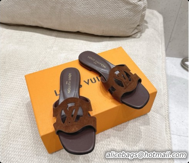 Top Grade Louis Vuitton LV Isola Flat Mule in Dark Brown Suede 6072896 2026