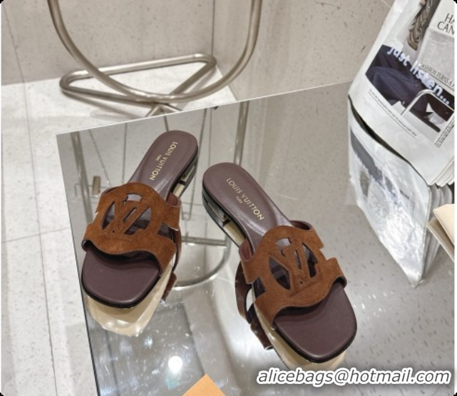 Top Grade Louis Vuitton LV Isola Flat Mule in Dark Brown Suede 6072896 2026