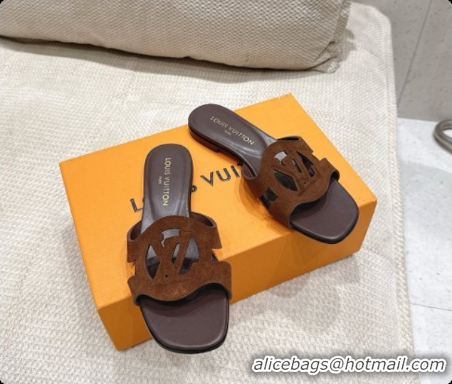Top Grade Louis Vuitton LV Isola Flat Mule in Dark Brown Suede 6072896 2026