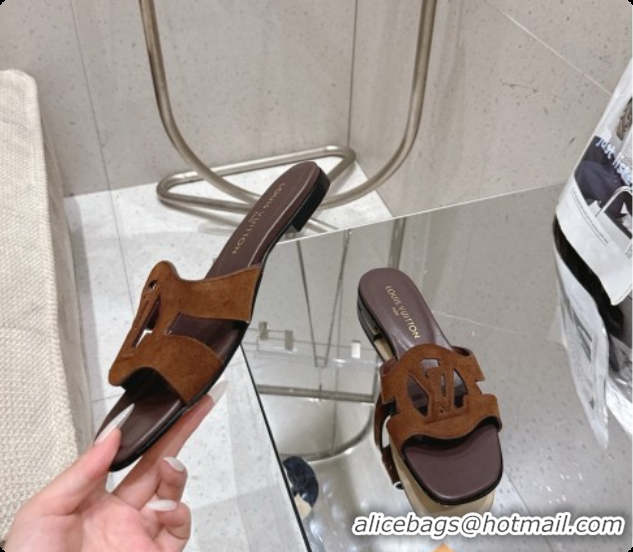 Top Grade Louis Vuitton LV Isola Flat Mule in Dark Brown Suede 6072896 2026