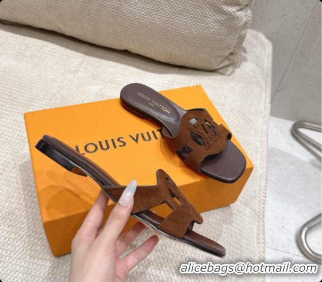 Top Grade Louis Vuitton LV Isola Flat Mule in Dark Brown Suede 6072896 2026