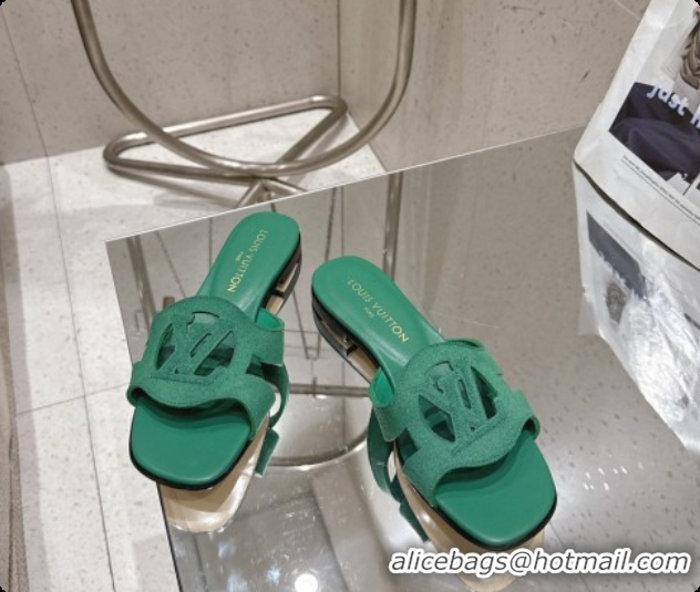 Good Product Louis Vuitton LV Isola Flat Mule in Green Suede 60728100 2026