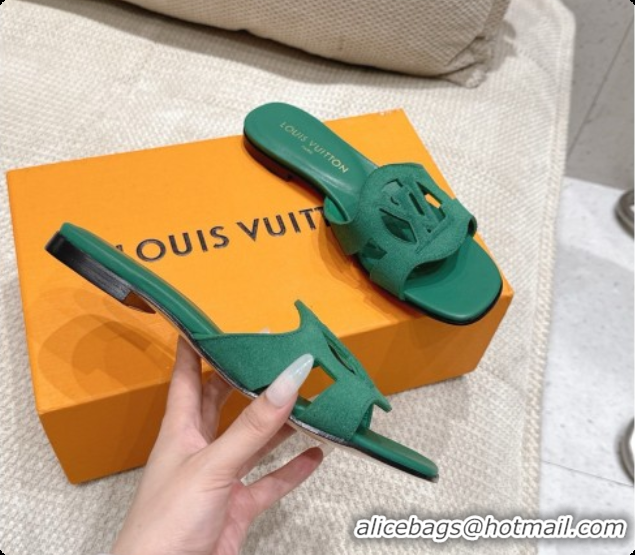 Good Product Louis Vuitton LV Isola Flat Mule in Green Suede 60728100 2026