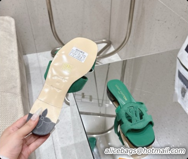 Good Product Louis Vuitton LV Isola Flat Mule in Green Suede 60728100 2026