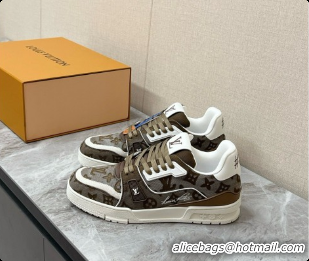 Purchase Louis Vuitton LV Trainer Sneaker in Calf leather & Monogram Denim Deep Green 60728111 2026
