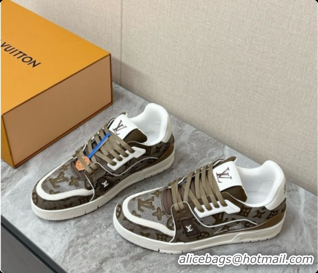 Purchase Louis Vuitton LV Trainer Sneaker in Calf leather & Monogram Denim Deep Green 60728111 2026
