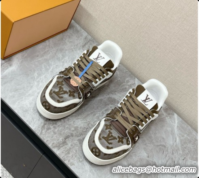 Purchase Louis Vuitton LV Trainer Sneaker in Calf leather & Monogram Denim Deep Green 60728111 2026