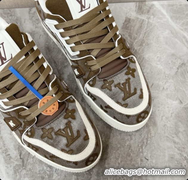 Purchase Louis Vuitton LV Trainer Sneaker in Calf leather & Monogram Denim Deep Green 60728111 2026