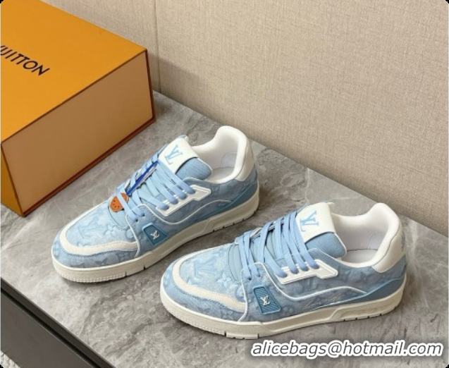 Popular Style Louis Vuitton LV Trainer Sneaker in Calf leather & Monogram Denim Light Blue 60728113 2026
