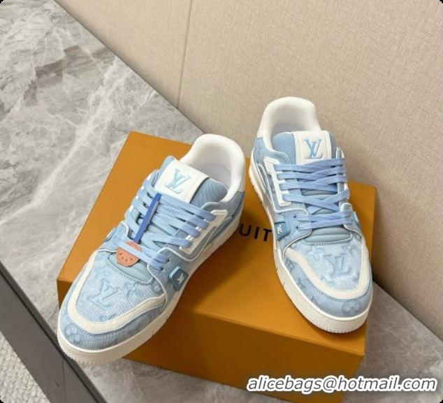 Popular Style Louis Vuitton LV Trainer Sneaker in Calf leather & Monogram Denim Light Blue 60728113 2026