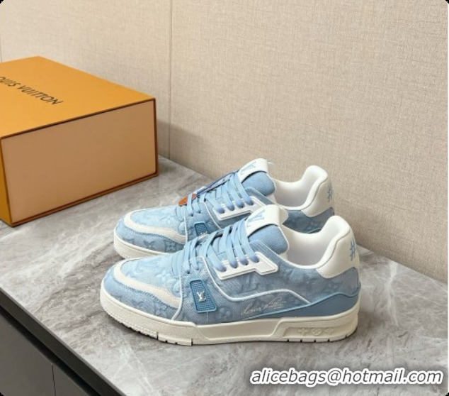 Popular Style Louis Vuitton LV Trainer Sneaker in Calf leather & Monogram Denim Light Blue 60728113 2026