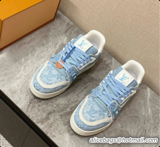 Popular Style Louis Vuitton LV Trainer Sneaker in Calf leather & Monogram Denim Light Blue 60728113 2026