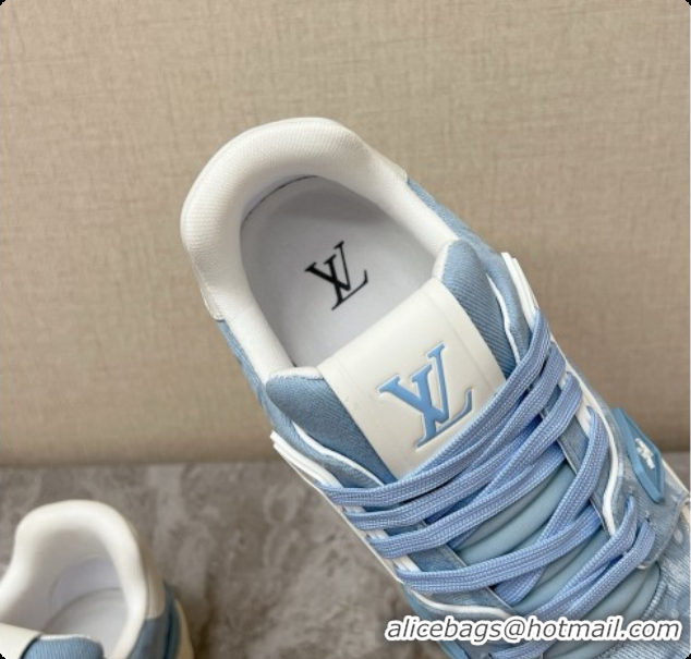 Popular Style Louis Vuitton LV Trainer Sneaker in Calf leather & Monogram Denim Light Blue 60728113 2026