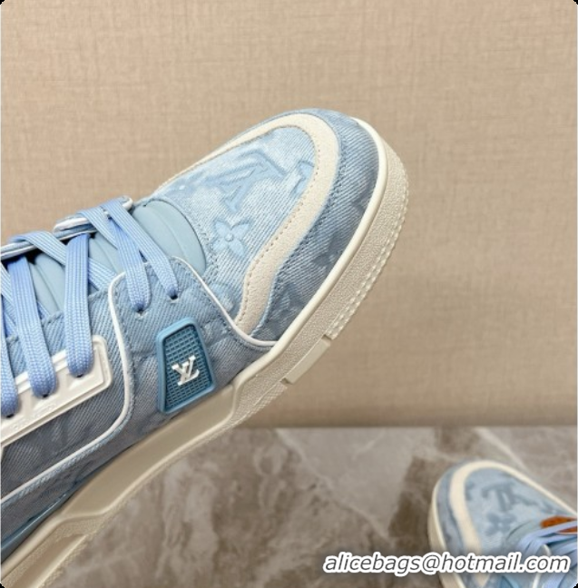 Popular Style Louis Vuitton LV Trainer Sneaker in Calf leather & Monogram Denim Light Blue 60728113 2026