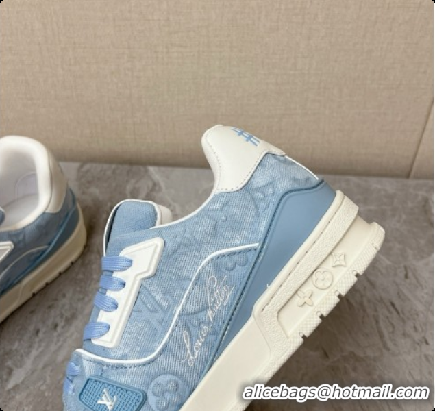 Popular Style Louis Vuitton LV Trainer Sneaker in Calf leather & Monogram Denim Light Blue 60728113 2026