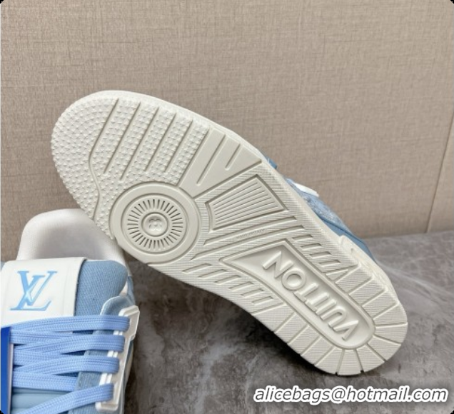Popular Style Louis Vuitton LV Trainer Sneaker in Calf leather & Monogram Denim Light Blue 60728113 2026
