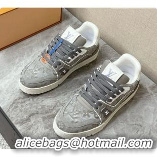 Top Grade Louis Vuitton LV Trainer Sneaker in Calf leather & Monogram Denim Grey 0728114 2026