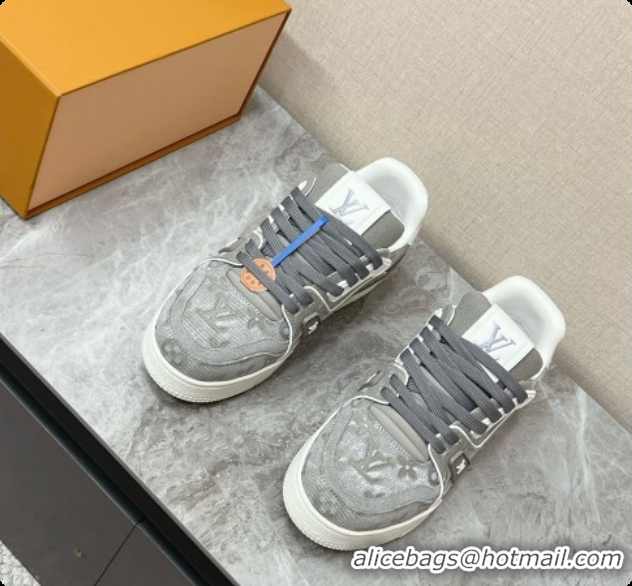 Top Grade Louis Vuitton LV Trainer Sneaker in Calf leather & Monogram Denim Grey 0728114 2026