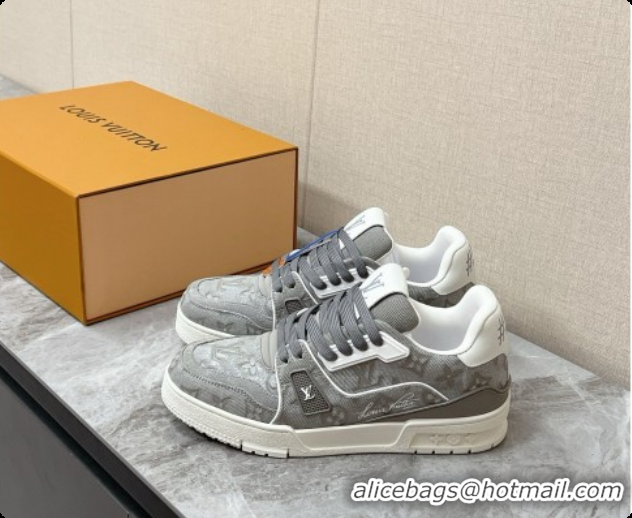Top Grade Louis Vuitton LV Trainer Sneaker in Calf leather & Monogram Denim Grey 0728114 2026