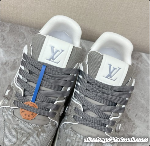 Top Grade Louis Vuitton LV Trainer Sneaker in Calf leather & Monogram Denim Grey 0728114 2026