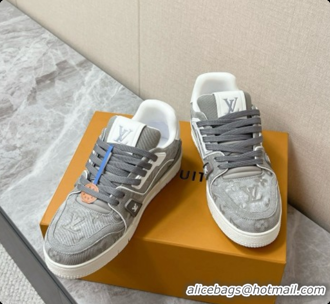 Top Grade Louis Vuitton LV Trainer Sneaker in Calf leather & Monogram Denim Grey 0728114 2026
