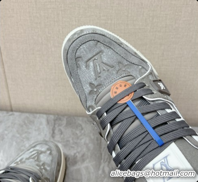 Top Grade Louis Vuitton LV Trainer Sneaker in Calf leather & Monogram Denim Grey 0728114 2026