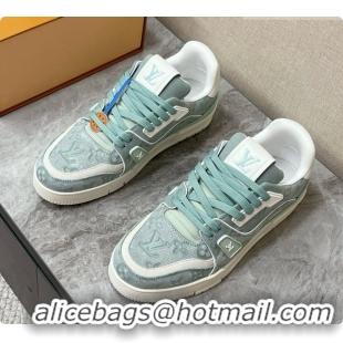 Buy Luxury Louis Vuitton LV Trainer Sneaker in Calf leather & Monogram Denim Light Green 0728115 2026