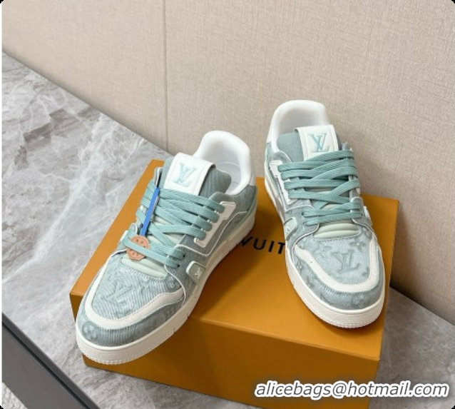 Buy Luxury Louis Vuitton LV Trainer Sneaker in Calf leather & Monogram Denim Light Green 0728115 2026