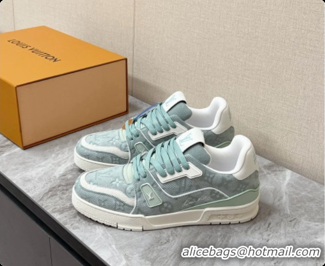 Buy Luxury Louis Vuitton LV Trainer Sneaker in Calf leather & Monogram Denim Light Green 0728115 2026