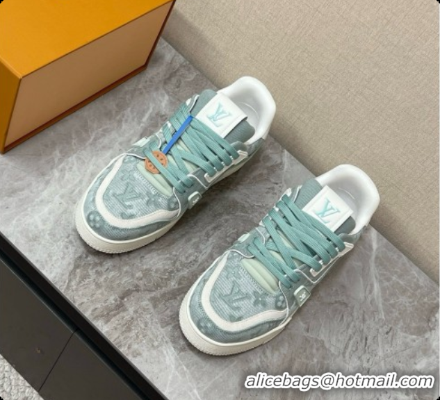 Buy Luxury Louis Vuitton LV Trainer Sneaker in Calf leather & Monogram Denim Light Green 0728115 2026