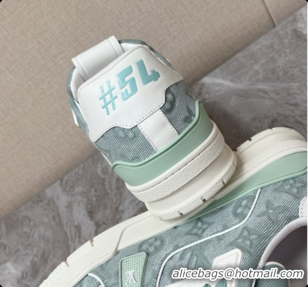 Buy Luxury Louis Vuitton LV Trainer Sneaker in Calf leather & Monogram Denim Light Green 0728115 2026