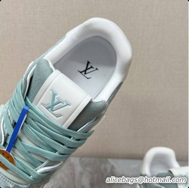 Buy Luxury Louis Vuitton LV Trainer Sneaker in Calf leather & Monogram Denim Light Green 0728115 2026