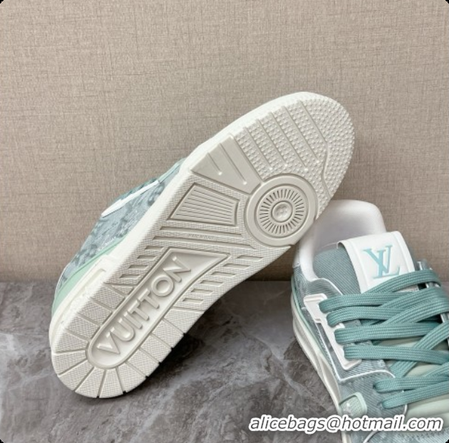 Buy Luxury Louis Vuitton LV Trainer Sneaker in Calf leather & Monogram Denim Light Green 0728115 2026