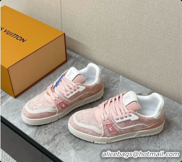 Best Grade Louis Vuitton LV Trainer Sneaker in Calf leather & Monogram Denim Pink 60728116 2026
