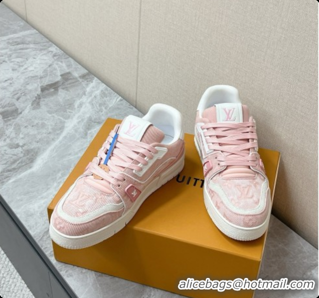Best Grade Louis Vuitton LV Trainer Sneaker in Calf leather & Monogram Denim Pink 60728116 2026