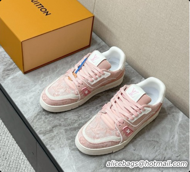 Best Grade Louis Vuitton LV Trainer Sneaker in Calf leather & Monogram Denim Pink 60728116 2026